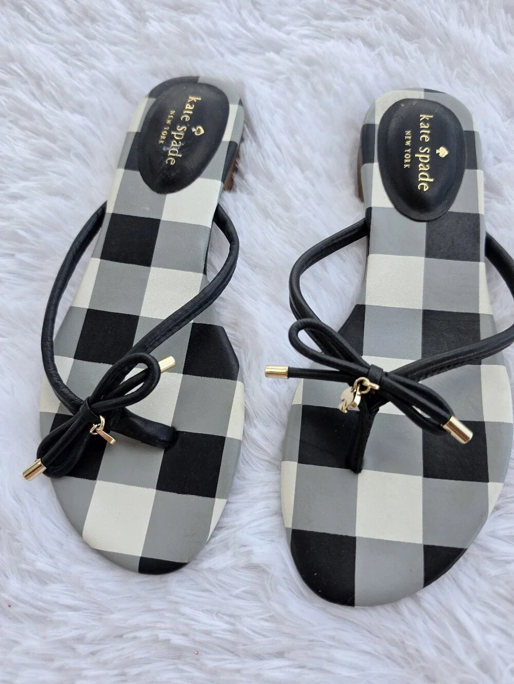 Kate Spade‎ Mistic Bow Buffulo Check Plaid Flat Thong Sandals
